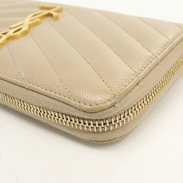 中古 サンローラン 長財布ラウンドファスナー レディース ブランド SAINT LAURENT モノグラム サンローラン  レザー 358094 ベージュ USDSL113893011