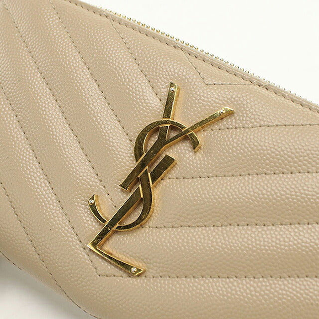 中古 サンローラン 長財布ラウンドファスナー レディース ブランド SAINT LAURENT モノグラム サンローラン  レザー 358094 ベージュ USDSL113893011