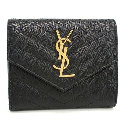 中古 サンローラン 二つ折り財布 二折財布 レディース ブランド SAINT LAURENT モノグラム スリーフォールドウォレット 403943 ブラック USDSL114695011