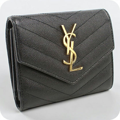 中古 サンローラン 二つ折り財布 二折財布 レディース ブランド SAINT LAURENT モノグラム スリーフォールドウォレット 403943 ブラック USDSL114695011