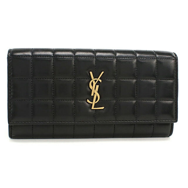 中古 サンローラン 長財布二折 レディース ブランド SAINT LAURENT ラージ フラップウォレット 801688 ブラック USDSL114696011