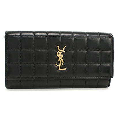 中古 サンローラン 長財布二折 レディース ブランド SAINT LAURENT ラージ フラップウォレット 801688 ブラック USDSL114696011