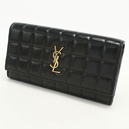 中古 サンローラン 長財布二折 レディース ブランド SAINT LAURENT ラージ フラップウォレット 801688 ブラック USDSL114696011