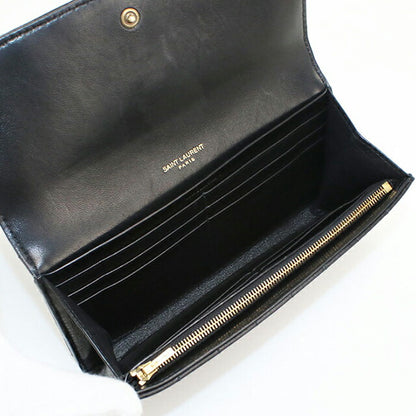 中古 サンローラン 長財布二折 レディース ブランド SAINT LAURENT ラージ フラップウォレット 801688 ブラック USDSL114696011