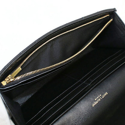 中古 サンローラン 長財布二折 レディース ブランド SAINT LAURENT ラージ フラップウォレット 801688 ブラック USDSL114696011