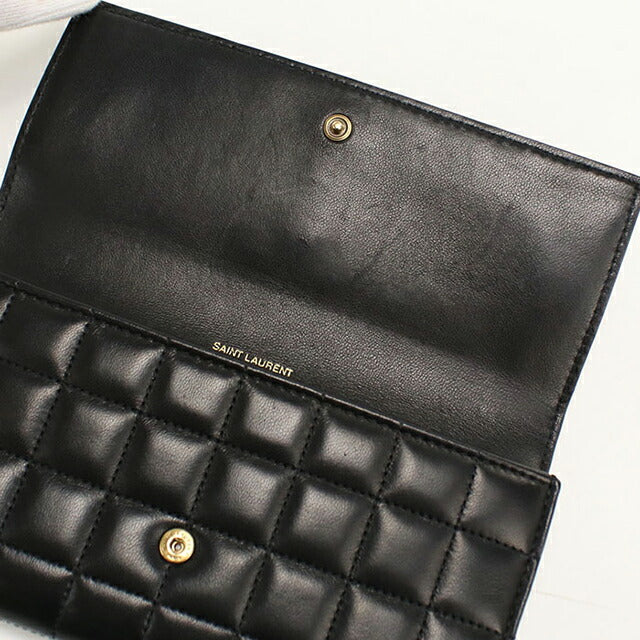 中古 サンローラン 長財布二折 レディース ブランド SAINT LAURENT ラージ フラップウォレット 801688 ブラック USDSL114696011