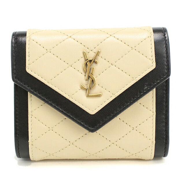 中古 サンローラン 三つ折り財布 三折財布 レディース ブランド SAINT LAURENT マルチフォールド ウォレット 712688 ベージュ USDSL115224011