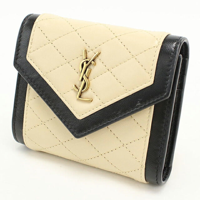 中古 サンローラン 三つ折り財布 三折財布 レディース ブランド SAINT LAURENT マルチフォールド ウォレット 712688 ベージュ USDSL115224011