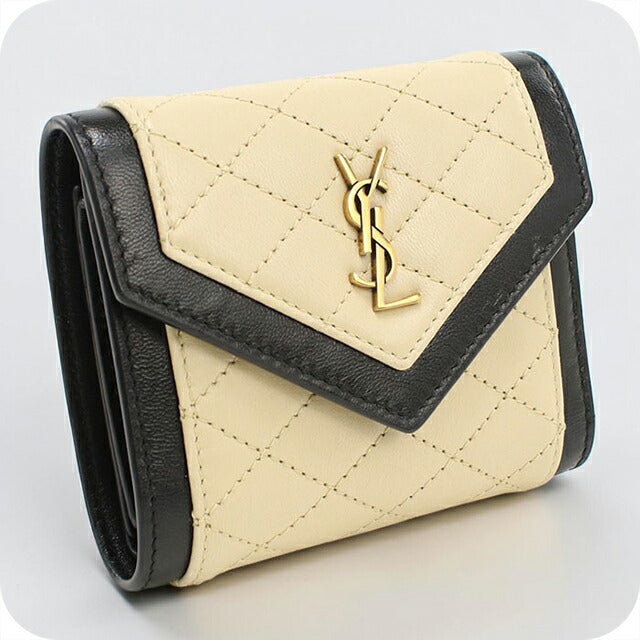 中古 サンローラン 三つ折り財布 三折財布 レディース ブランド SAINT LAURENT マルチフォールド ウォレット 712688 ベージュ USDSL115224011