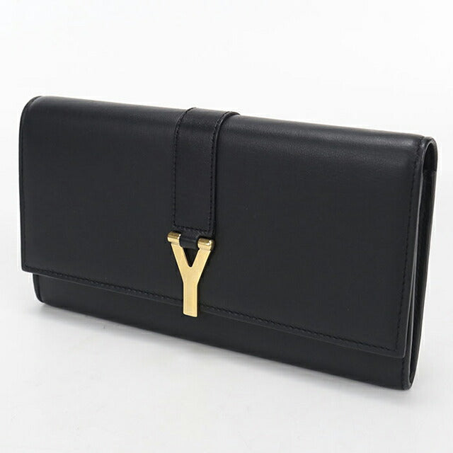 中古 サンローラン 長財布二折 レディース ブランド SAINT LAURENT Yライン ラージフラップウォレット レザー 314995 ブラック USDSL115432011