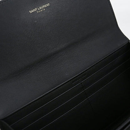 中古 サンローラン 長財布二折 レディース ブランド SAINT LAURENT Yライン ラージフラップウォレット レザー 314995 ブラック USDSL115432011