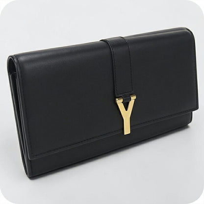 中古 サンローラン 長財布二折 レディース ブランド SAINT LAURENT Yライン ラージフラップウォレット レザー 314995 ブラック USDSL115432011