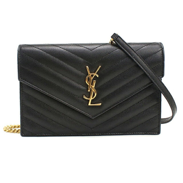 中古 サンローラン チェーンウォレット レディース ブランド SAINT LAURENT カサンドラ エンベロープ レザー 393953 ブラック USDSL116081011
