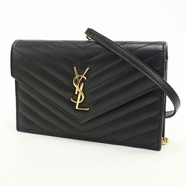 中古 サンローラン チェーンウォレット レディース ブランド SAINT LAURENT カサンドラ エンベロープ レザー 393953 ブラック USDSL116081011