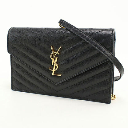 中古 サンローラン チェーンウォレット レディース ブランド SAINT LAURENT カサンドラ エンベロープ レザー 393953 ブラック USDSL116081011