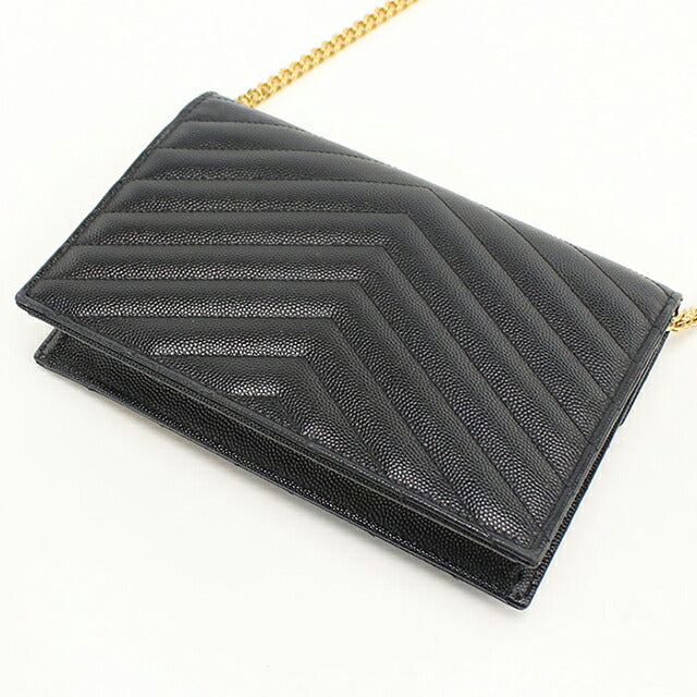 中古 サンローラン チェーンウォレット レディース ブランド SAINT LAURENT カサンドラ エンベロープ レザー 393953 ブラック USDSL116081011