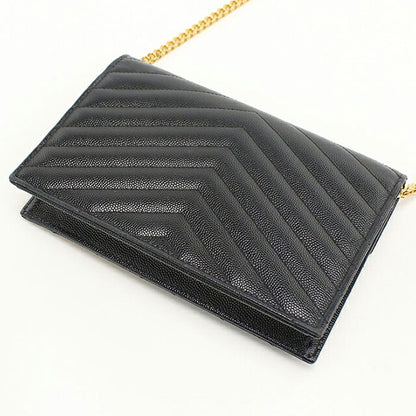 中古 サンローラン チェーンウォレット レディース ブランド SAINT LAURENT カサンドラ エンベロープ レザー 393953 ブラック USDSL116081011