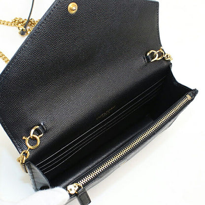 中古 サンローラン チェーンウォレット レディース ブランド SAINT LAURENT カサンドラ エンベロープ レザー 393953 ブラック USDSL116081011