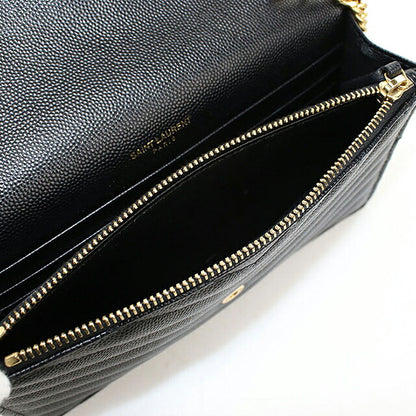 中古 サンローラン チェーンウォレット レディース ブランド SAINT LAURENT カサンドラ エンベロープ レザー 393953 ブラック USDSL116081011
