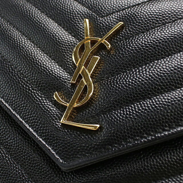 中古 サンローラン チェーンウォレット レディース ブランド SAINT LAURENT カサンドラ エンベロープ レザー 393953 ブラック USDSL116081011
