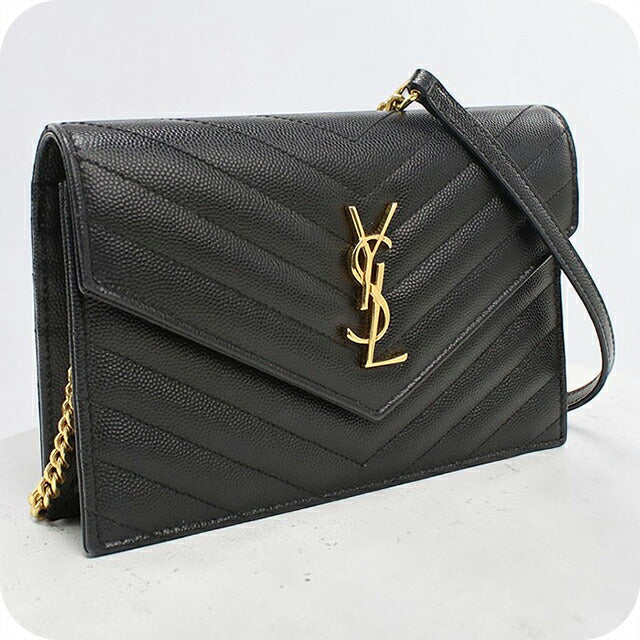中古 サンローラン チェーンウォレット レディース ブランド SAINT LAURENT カサンドラ エンベロープ レザー 393953 ブラック USDSL116081011