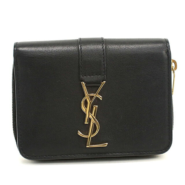 中古 サンローラン 二つ折り財布 二折財布 コンパクト レディース ブランド SAINT LAURENT YSLロゴ  532867 ブラック USDSL116205011