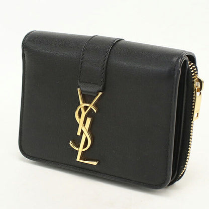 中古 サンローラン 二つ折り財布 二折財布 コンパクト レディース ブランド SAINT LAURENT YSLロゴ  532867 ブラック USDSL116205011