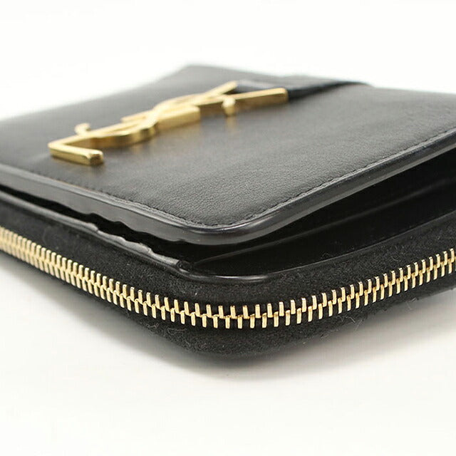 中古 サンローラン 二つ折り財布 二折財布 コンパクト レディース ブランド SAINT LAURENT YSLロゴ  532867 ブラック USDSL116205011