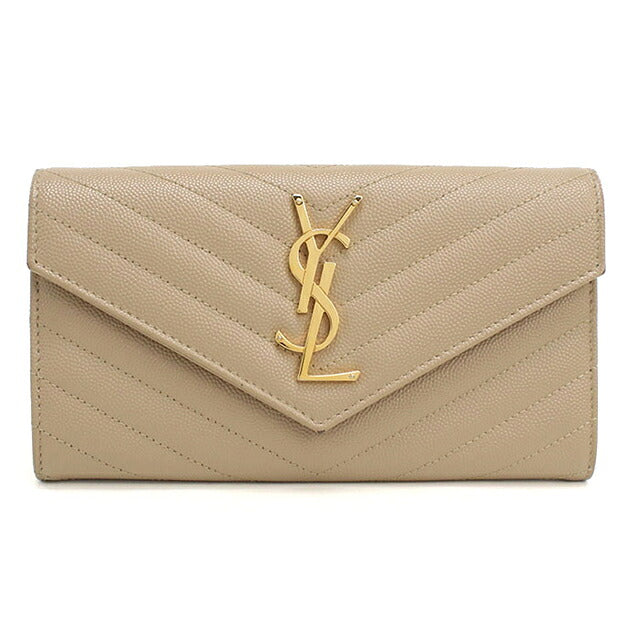 中古 サンローラン 長財布二折 レディース ブランド SAINT LAURENT カサンドラ ラージ フラップウォレット レザー 372264 ベージュ USDSL116741011