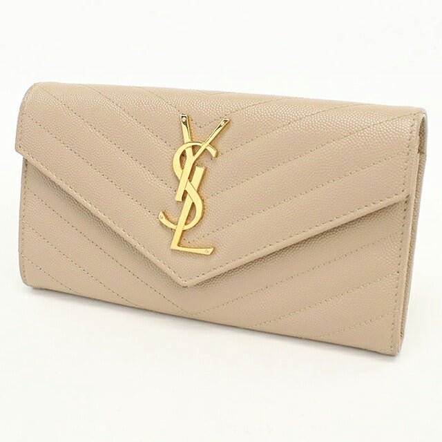 中古 サンローラン 長財布二折 レディース ブランド SAINT LAURENT カサンドラ ラージ フラップウォレット レザー 372264 ベージュ USDSL116741011