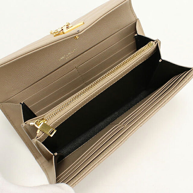 中古 サンローラン 長財布二折 レディース ブランド SAINT LAURENT カサンドラ ラージ フラップウォレット レザー 372264 ベージュ USDSL116741011