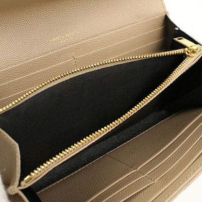中古 サンローラン 長財布二折 レディース ブランド SAINT LAURENT カサンドラ ラージ フラップウォレット レザー 372264 ベージュ USDSL116741011