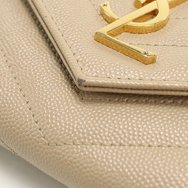 中古 サンローラン 長財布二折 レディース ブランド SAINT LAURENT カサンドラ ラージ フラップウォレット レザー 372264 ベージュ USDSL116741011
