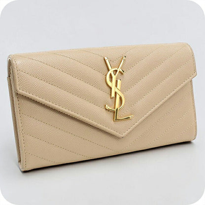中古 サンローラン 長財布二折 レディース ブランド SAINT LAURENT カサンドラ ラージ フラップウォレット レザー 372264 ベージュ USDSL116741011