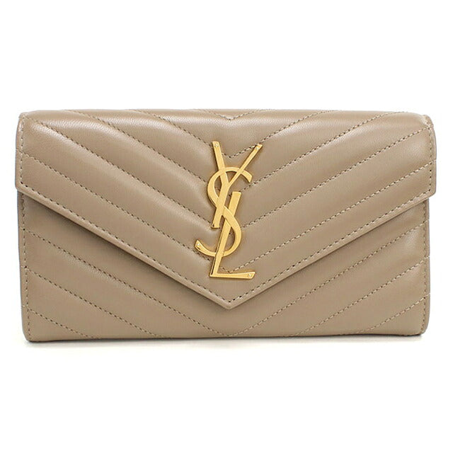 中古 サンローラン 長財布二折 レディース ブランド SAINT LAURENT カサンドラ ラージ フラップウォレット 372264 ベージュ USDSL116909011
