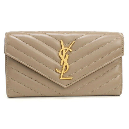 中古 サンローラン 長財布二折 レディース ブランド SAINT LAURENT カサンドラ ラージ フラップウォレット 372264 ベージュ USDSL116909011