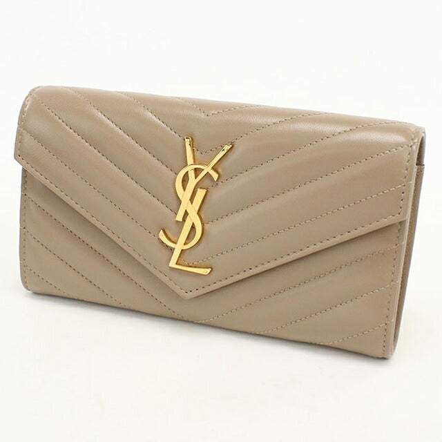 中古 サンローラン 長財布二折 レディース ブランド SAINT LAURENT カサンドラ ラージ フラップウォレット 372264 ベージュ USDSL116909011
