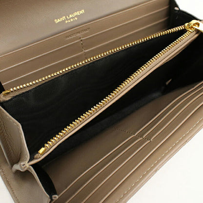 中古 サンローラン 長財布二折 レディース ブランド SAINT LAURENT カサンドラ ラージ フラップウォレット 372264 ベージュ USDSL116909011