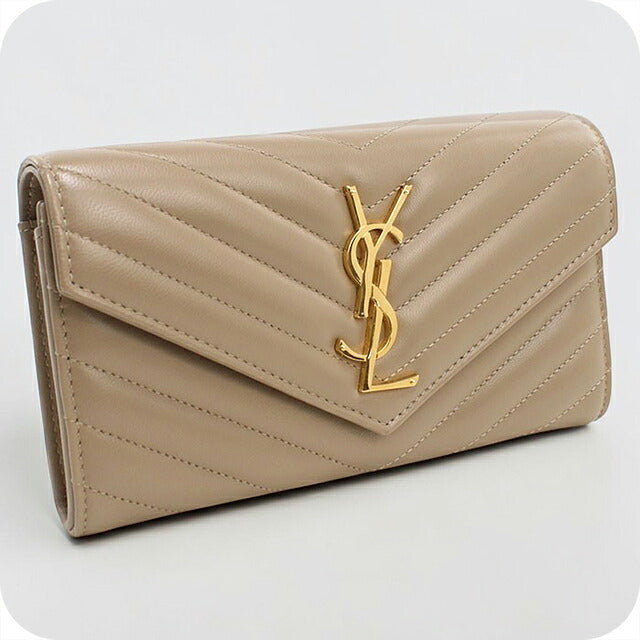 中古 サンローラン 長財布二折 レディース ブランド SAINT LAURENT カサンドラ ラージ フラップウォレット 372264 ベージュ USDSL116909011