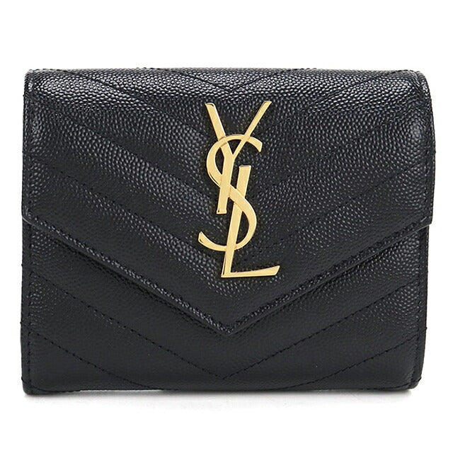 中古 サンローラン 三つ折り財布 三折財布 コンパクト レディース SAINT LAURENT モノグラム コンパクト スリーフォールド ウォレット レザー 403943 USDSL117980011