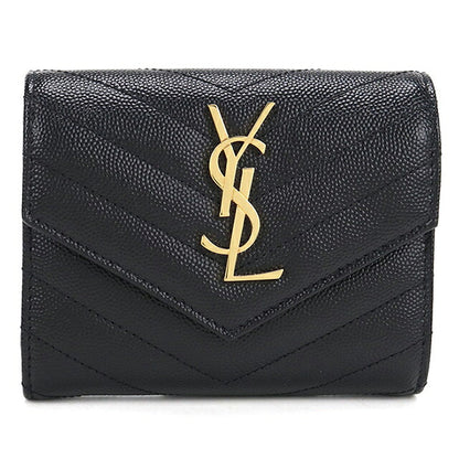 中古 サンローラン 三つ折り財布 三折財布 コンパクト レディース SAINT LAURENT モノグラム コンパクト スリーフォールド ウォレット レザー 403943 USDSL117980011