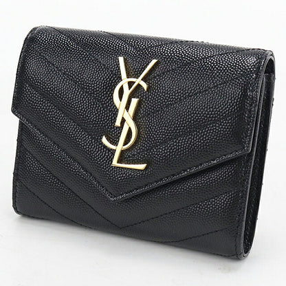 中古 サンローラン 三つ折り財布 三折財布 コンパクト レディース SAINT LAURENT モノグラム コンパクト スリーフォールド ウォレット レザー 403943 USDSL117980011
