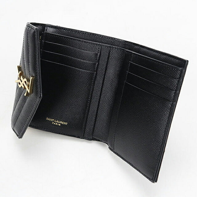 中古 サンローラン 三つ折り財布 三折財布 コンパクト レディース SAINT LAURENT モノグラム コンパクト スリーフォールド ウォレット レザー 403943 USDSL117980011