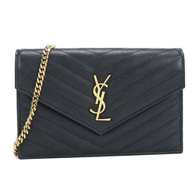 二手 Saint Laurent 链条钱包女装品牌 SAINT LAURENT Cassandra 信封 742920 黑色 USDSL119253011