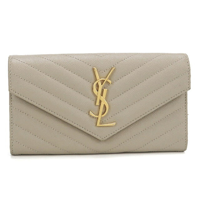 中古 サンローラン 長財布二折 レディース ブランド SAINT LAURENT カサンドラ マトラッセ ラージ フラップウォレット 372264 BOW01 2721 ベージュ USDSL119424011