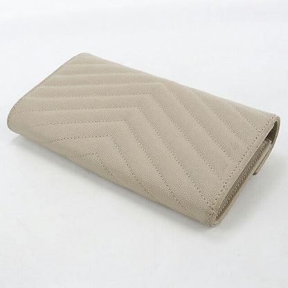 中古 サンローラン 長財布二折 レディース ブランド SAINT LAURENT カサンドラ マトラッセ ラージ フラップウォレット 372264 BOW01 2721 ベージュ USDSL119424011