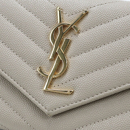 中古 サンローラン 長財布二折 レディース ブランド SAINT LAURENT カサンドラ マトラッセ ラージ フラップウォレット 372264 BOW01 2721 ベージュ USDSL119424011