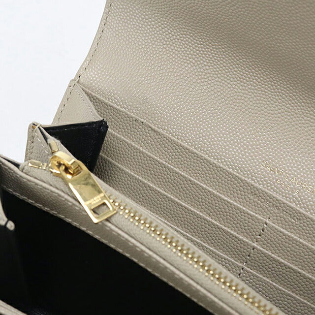 中古 サンローラン 長財布二折 レディース ブランド SAINT LAURENT カサンドラ マトラッセ ラージ フラップウォレット 372264 BOW01 2721 ベージュ USDSL119424011