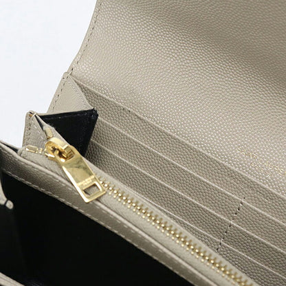 中古 サンローラン 長財布二折 レディース ブランド SAINT LAURENT カサンドラ マトラッセ ラージ フラップウォレット 372264 BOW01 2721 ベージュ USDSL119424011