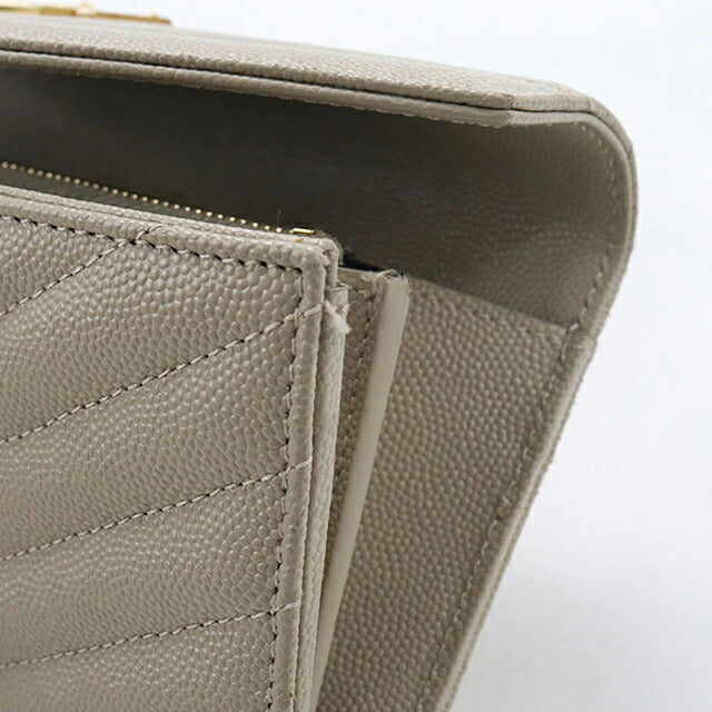 中古 サンローラン 長財布二折 レディース ブランド SAINT LAURENT カサンドラ マトラッセ ラージ フラップウォレット 372264 BOW01 2721 ベージュ USDSL119424011